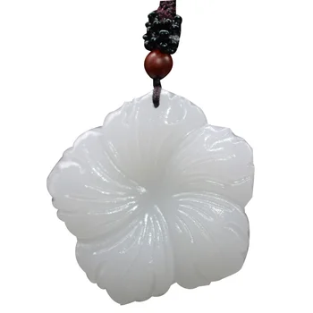 Drop shipping XinJiang Hvid Jade Hibiscus Blomst Halskæde Jade Sten, Amulet Halskæde Med Kæde For Mænd