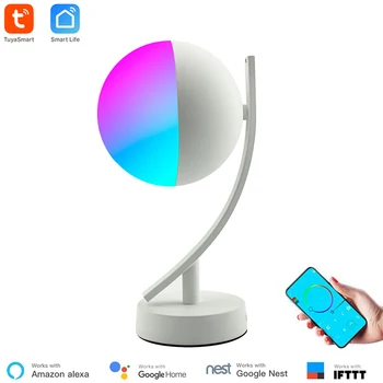Tuya Smart APP WiFi bordlampe 16 Millioner Farver Trådløse Kontrol Timer Alexa Kompatibel Nat Lys RGB-Dæmpbar for Smart Home