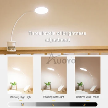 Auoyo Led bordlampe Klip bordlampe med 3 Modes Touch On/off Switch Lys 4000K Beskyttelse af Øjne Bruser Lysdæmper Genopladelige