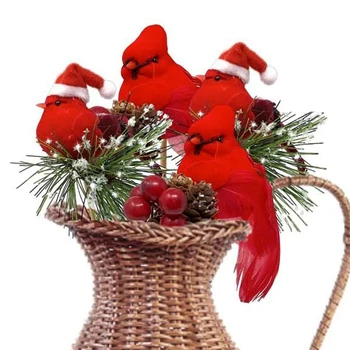 12 Pack Fugle, der er Knyttet til Træ-Stammer/ Røde Kardinaler Fugle Indretning Jul DIY Ornament