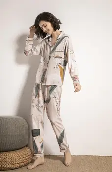 Blomster Trykt To-Delt Pyjamas Kvinder Med Lange Ærmer Elastiske Bukser Kvinder Casual Homewear 2020 Efterår Mode Damer Nattøj