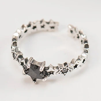 Valentins Dag 925 Sterling Sølv Ring Stjernede Hjertet Funklende Sorte CZ Ringe til Kvinder Sterling Sølv Ring Smykker
