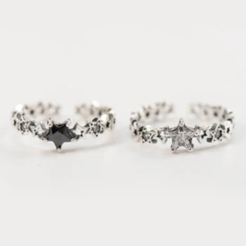 Valentins Dag 925 Sterling Sølv Ring Stjernede Hjertet Funklende Sorte CZ Ringe til Kvinder Sterling Sølv Ring Smykker