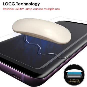 Akcoo Note 9 likvide fuld lim glas beskytter med UV-lampe USB-for Samsung Galaxy S8 S9 Plus note 8 fuld dækning S8 klart glas