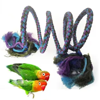 Lilla Blå Fugl Swing Hanging Parrot Spiral Reb Legetøj med Klokker Tygge String Papegøje Swing Legetøj