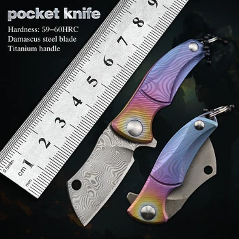Mini Folde Pocket Kniv Damaskus Stål Klinge EDC Værktøj og Udendørs Camping Jagt Overlevelse Taktik selvforsvar Knive