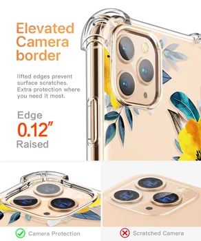 For iPhone-11 Pro Klart, Flower Design TPU Ultra Tynd Stødsikkert Gennemsigtig Beskyttende Cover Case til iPhone 11 Pro 5.8 Tommer