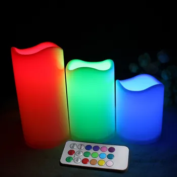 3pcs/masse Farverige Skiftende RGB LED Flimmer omgivende luft. flammeloes Plast Stearinlys 18keys fjernbetjening og timer-funktionen Bryllup Dec