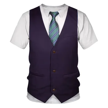 3D-T-shirt Sjove Falske Passer Tuxedo Bow Tie 3D Printede T-shirts til Mænd Sommer Mode Korte Ærmer Streetwear Falske Passer Vest Tshirt