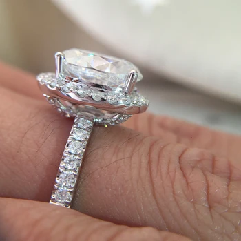 4.2 Karat ct 9,5 mm Oval Cut Engagement&Bryllup Moissanite Diamant Ring Dobbelt Halo Ring Ægte 14K 585 Hvid Guld for Kvinder