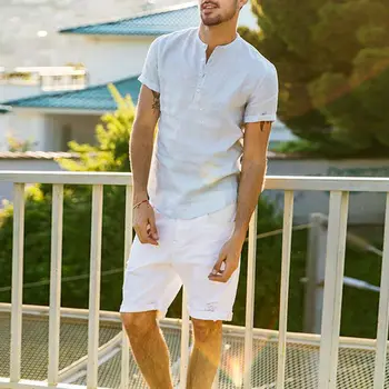 Mænd Vantage Casual kortærmet Sommer-Shirts Mode Mandlige Løs Knap-op Vneck Shirts Camisa Sociale Masculina
