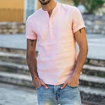 Mænd Vantage Casual kortærmet Sommer-Shirts Mode Mandlige Løs Knap-op Vneck Shirts Camisa Sociale Masculina