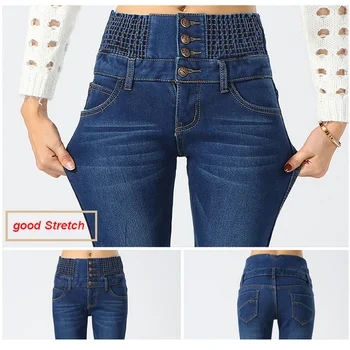 Plus Størrelse Jeans 6XL Overdimensioneret for Kvinder Metal-Knappen for Stor Størrelse Bagger Elastiske Jeans Kvinder Vasket Denim Blyant Bukser ouc603