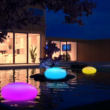 Udendørs LED Sol Lamper Swimmingpool Bolden Cobble Stone Lys med RGB-Fjernbetjening Solar Belysning til Haven Dekoration