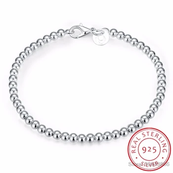 LEKANI 925 Solid Ægte Sterling Sølv Mode 4mm Perler, Kæde Armbånd 20cm For Teen Piger Dame Gave Kvinder Fine Smykker
