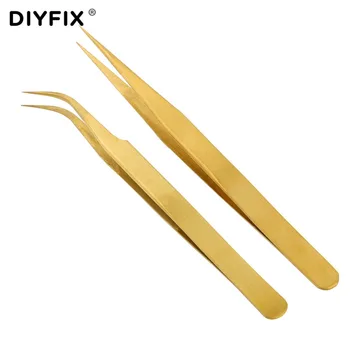 DIYFIX 2stk præcisionspincet Eyelash Extension Clips Buet Lige Tips Galvanisering Pincet Fine Punkt håndværktøj Sæt