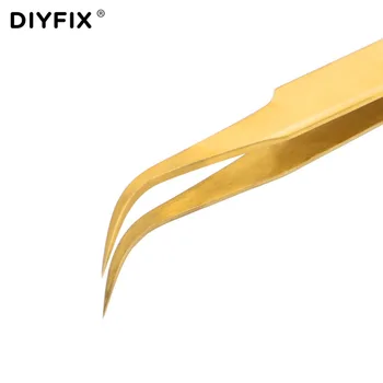 DIYFIX 2stk præcisionspincet Eyelash Extension Clips Buet Lige Tips Galvanisering Pincet Fine Punkt håndværktøj Sæt