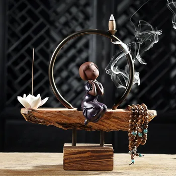 Kreativ Indretning Dejlige Keramiske Munk Tilbagestrømning Røgelse Brænder Lotus Stick Røgelse Træ-Base Dekorative Kunst Julegaver