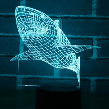3D LED Nat Lys Haj med 7 Farver Lys til Hjemmet Udsmykning Lampe Fantastiske Visualisering Optisk Illusion Awesome