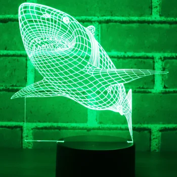 3D LED Nat Lys Haj med 7 Farver Lys til Hjemmet Udsmykning Lampe Fantastiske Visualisering Optisk Illusion Awesome