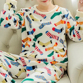 Nye Vinter Flannel Varme Pyjamas Koreanske Kawaii Tegnefilm Pyjamas Sæt Mode Pijama Mujer Fritid Hjem Klud Pyjamas Kvinder Nattøj