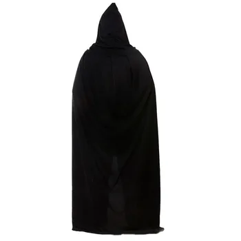 Unisex Mænd Kvinder Hooded Cape Lang Sort Kappe Halloween Kostume Kjole DS