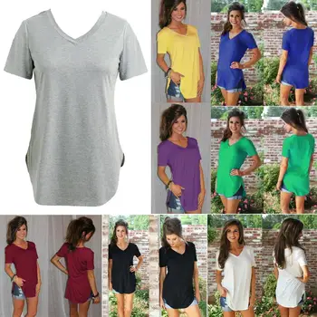 Sommer-3XL 4XL 5XL Plus Size T-shirt Kvinder Toppe Casual tunika kvindelige Tee V-Hals, Korte Ærmer Store Størrelser Lang Oversize tshirt