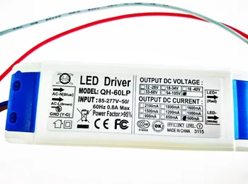 Gratis forsendelse 40W 50W 60W LED Driver 18-30x3W 600mA DC54-105V High Power LED Strømforsyning