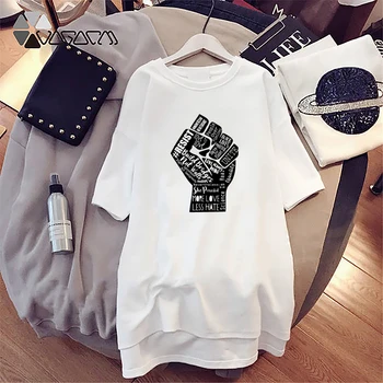 Black Liv Sagen Kvinder Kjole Kort Ærme Fremme Brev Print Casual Protest Plus Size Sommeren Tshirt Mini Kjoler 2020
