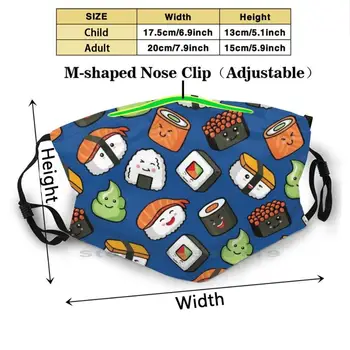 Kawaii Sushi Søde Print Genanvendelige Maske Pm2.5 Filter Ansigtsmaske Børn Sushi Sashimi Sushi For Kvinder Sushi Til Børn Sushi Til Drenge