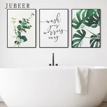 Vask Dine Bekymringer Væk Badeværelse Væg Kunst Botaniske Eucalyptus Monstera Blad Gæst Toiletter Indretning Plakat og Print Home Decor