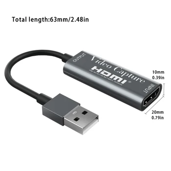 Bærbare USB 2.0 Audio Video Capture-Kort, HDMI / USB 2.0 1080P Mini Capture Kort Til Live-Udsendelser, Video, Optagelse