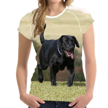 Sort Labrador Retriever Hunden Print T-shirts Kvinde, Åndbare, Elastiske og Korte Ærmer Tøj Tees Casual Fit T-shirts