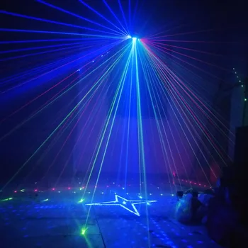 LED-lys fase seks toppe øjne scanning line laser fan-formet stemmestyring fuld farve egnet til DJ disco party performance
