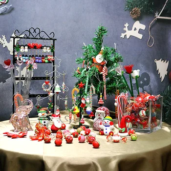 Brugerdefineret Murano Glas Juletræ Figurer Søde Miniature Santa Snemanden Candy Cane Dyr Xmas Pynt Til Hjemmet Pynt