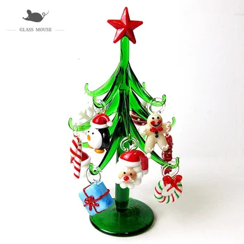 Brugerdefineret Murano Glas Juletræ Figurer Søde Miniature Santa Snemanden Candy Cane Dyr Xmas Pynt Til Hjemmet Pynt