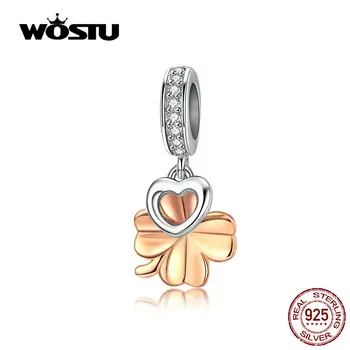 WOSTU Rose Gold Fire-Blade Hjertet Heart Charm i 925 Sterling Sølv Zircon Perler Passer Oprindelige Armbånd, Vedhæng Fine Smykker FIC1238