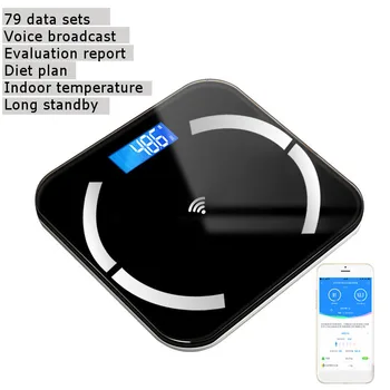 Bluetooth-Skalaer-Gulvtæppe kropsvægt Badeværelse Skala Smart Baggrundsbelyst Display Skala Elektroniske kropsfedt Skalaer Vand, muskelmasse, BMI