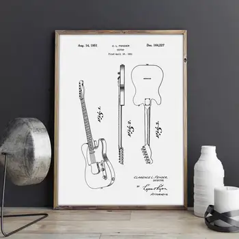El-Guitar Patent,Fender Broadcaster plakat ,room wall decor,vintage print,model,Musiker gave idé, musik Dekorationer