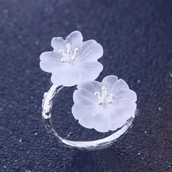 Ægte 925 Sterling Sølv Natural Crystal Håndlavet Designer Fine Smykker Plum blossom Blomster i Regn Ringe til Kvinder Bijoux