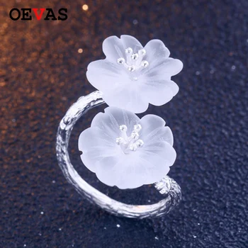 Ægte 925 Sterling Sølv Natural Crystal Håndlavet Designer Fine Smykker Plum blossom Blomster i Regn Ringe til Kvinder Bijoux