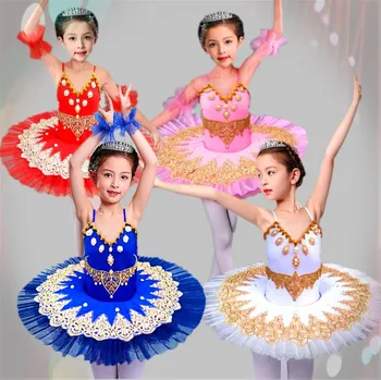 Børn Professionel Ballet Tutu Dans Kjole Piger Sequined Swan Lake Ballet Dans Kostumer til Børn Klassisk Dancewear Outfit