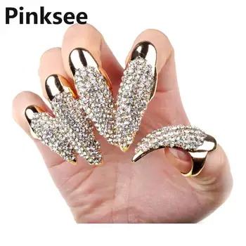 Engroshandel Masser 10stk Retro Punk Fuld Crystal Klo Ring Finger Nail Ringe 3 Størrelser Til Kvinder smykker Drop Gratis