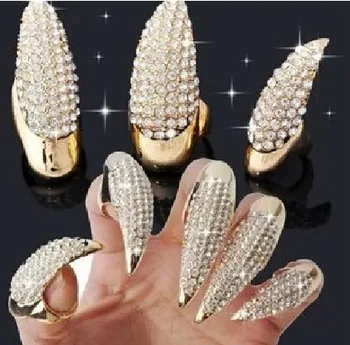 Engroshandel Masser 10stk Retro Punk Fuld Crystal Klo Ring Finger Nail Ringe 3 Størrelser Til Kvinder smykker Drop Gratis