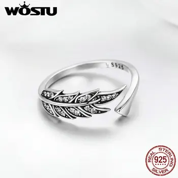 WOSTU NYE 925 Sterling Sølv Vintage-Stil Blade , Klare CZ Justerbare Ringe til Kvinder Mode S925 Sølv Smykker Gave FIR313