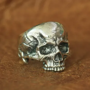 LINSION 925 Sterling Sølv Skull Ring Herre Biker Punk Rock Ring TA135 OS, Størrelse 7~14