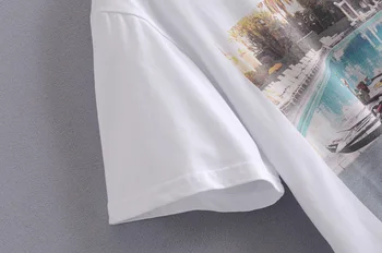 Forår sommer piger bomuld T-shirt hvid udskrivning afslappet O-hals enkle t-shirts toppe nye ankomster 2021