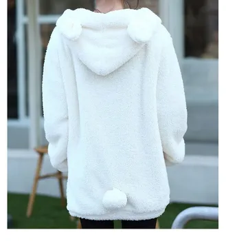 ZOGAA Kvinder hætteklædte vinter Tøj koreanere den lille bjørn bunny med ører og hale tegnefilm plys jakke Varmt Overtøj Pels