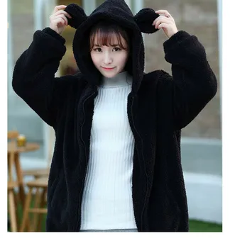 ZOGAA Kvinder hætteklædte vinter Tøj koreanere den lille bjørn bunny med ører og hale tegnefilm plys jakke Varmt Overtøj Pels