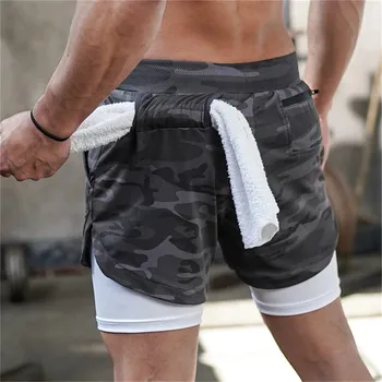 Mænds shorts dobbelt jogging shorts til mænd er 2-i-1 shorts fitness fitness indbyggede lommer quick-tørring beach shorts til mænd sports bukser